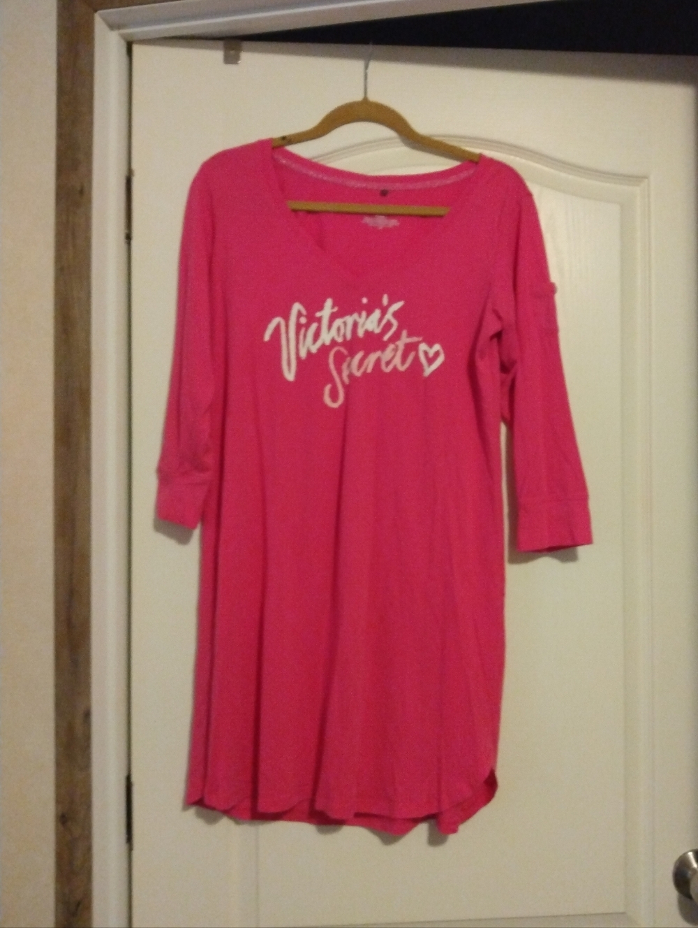 Victorias Secret Hot Pink Long Sleeve Sleep Shirt Nightgown Sz Large